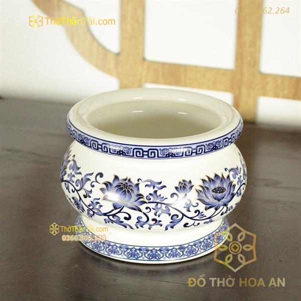Bát Hương Gấm Hoa Sen Xanh