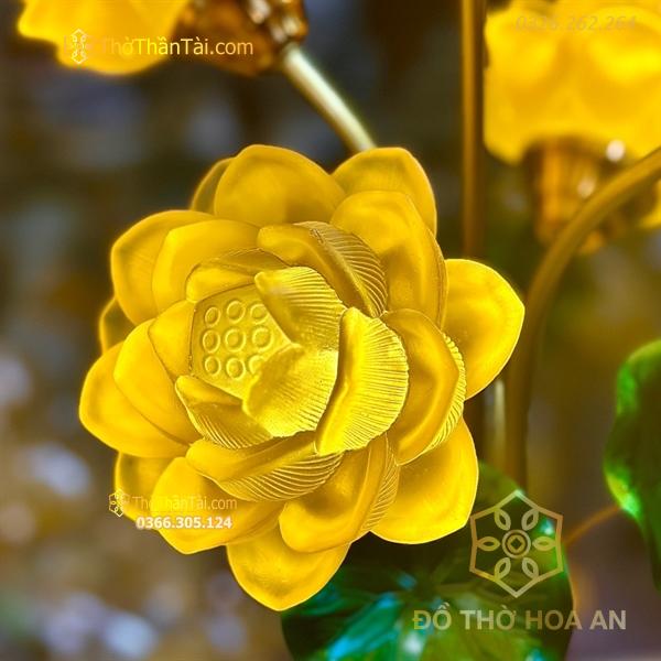 Đèn Thờ 5 Bông Lưu Ly Hoa Sen Gấm Vàng