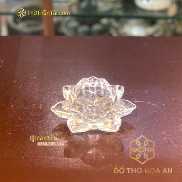 Chân Nến Thủy Tinh Hoa Sen Trắng