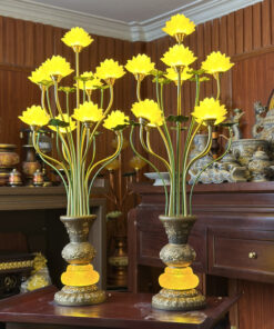 Đèn Thờ Lưu Ly 9 Bông Hoa Sen Cổ Đồng