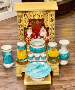 Bộ Ban Thờ Thần Tài Gỗ Xoan Mái Bằng Sứ Vân Đá Xanh