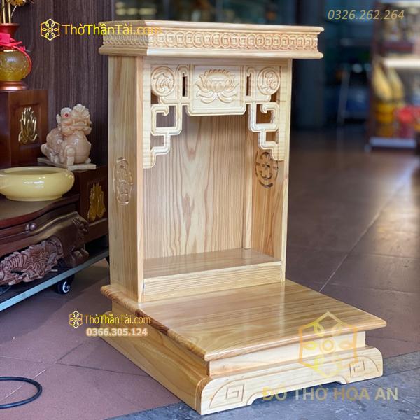 Bàn Thờ Thần Tài Hiện Đại Gỗ Sồi Triện Sen Màu Vàng