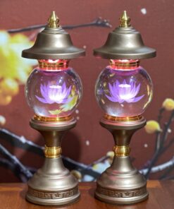 Đèn Thờ 1 Bông Chóp Cầu Hoa Sen Thân Nâu