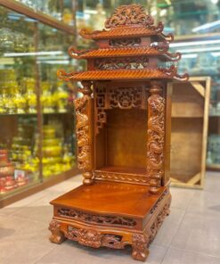 Ban Thờ Thần Tài 3 Mái Gỗ Xoan Màu Hương