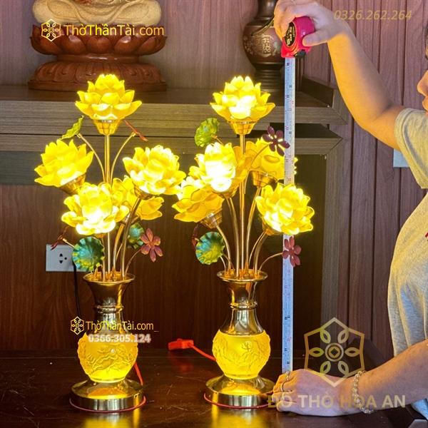 Đèn Thờ Hoa Sen 5 Bông Lưu Ly Thân Lưu Ly V5