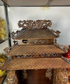 Ban Thờ Thần Tài Gỗ Gụ 3 Mái Cột Rồng Nổi