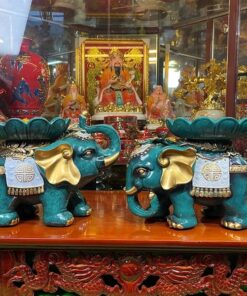Tượng Voi Dâng Đĩa Quả Màu Xanh