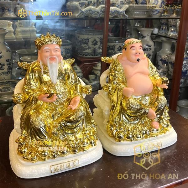Tượng Thần Tài Thổ Địa Bột Đá Dát Vàng 24K