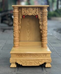 Bàn Thờ Thần Tài Gỗ Xoan Mái Bằng Cột Rồng Màu Óc Chó