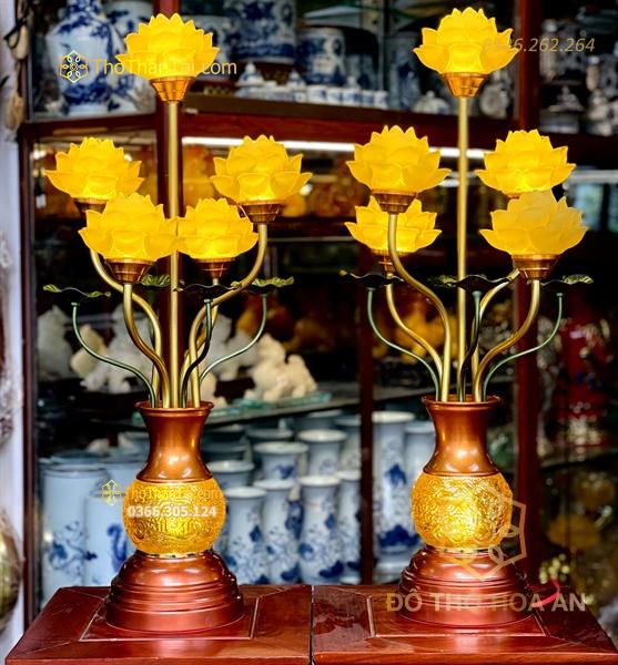 Đèn Thờ 5 Bông Hoa Sen Lưu Ly Thân Ngọc Khuỳnh