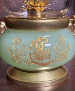 Đèn Dầu Lưu Ly Xanh Bọc Đồng