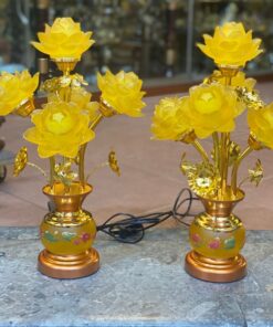 Đèn Thờ Hoa Sen 5 Bông Lưu Ly Thân Ngọc Lùn