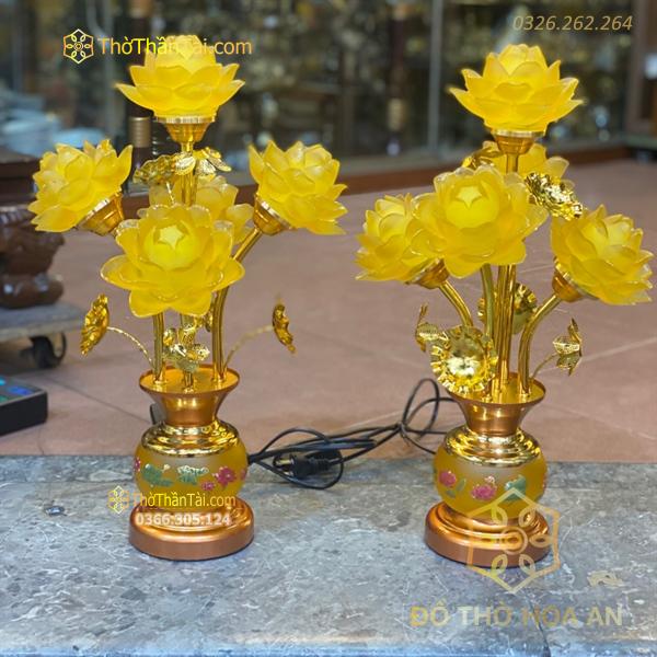 Đèn Thờ Hoa Sen 5 Bông Lưu Ly Thân Ngọc Lùn