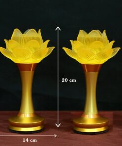 Đèn Thờ Hoa Sen 1 Bông Thân Đồng Chạy Pin