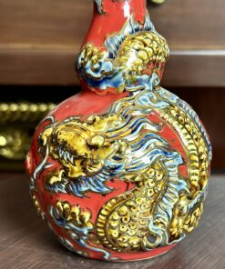 Nậm Rượu Men Đỏ Vẽ Vàng 24K