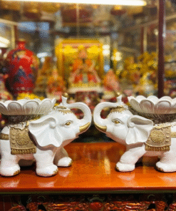 Tượng Voi Dâng Đĩa Quả Màu Trắng