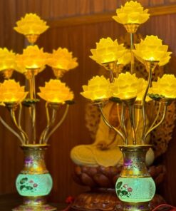 Đèn Thờ Hoa Sen 9 Bông Lưu Ly Thân Ngọc Gấm