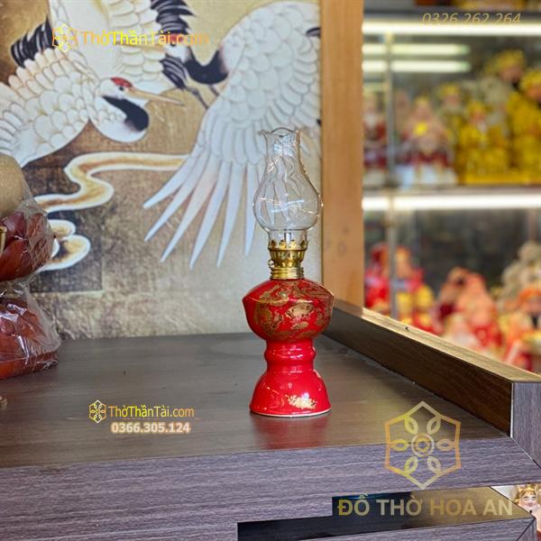 Đèn Dầu Sứ Men Đỏ Bát Tràng