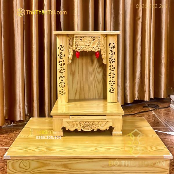 Bộ Bàn Thờ Thần Tài Gỗ Xoan Sứ Men Lam Bát Tràng