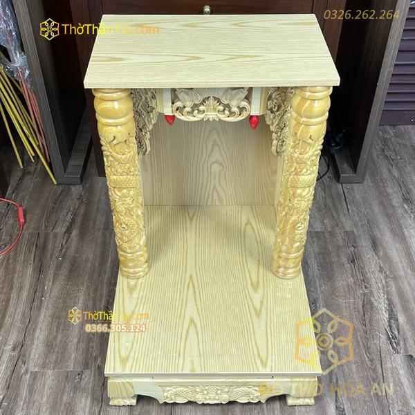 Bàn Thờ Thần Tài Gỗ Xoan Mái Bằng Cột Rồng Màu Vàng