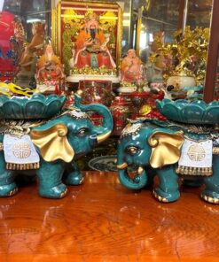 Tượng Voi Dâng Đĩa Quả Màu Xanh