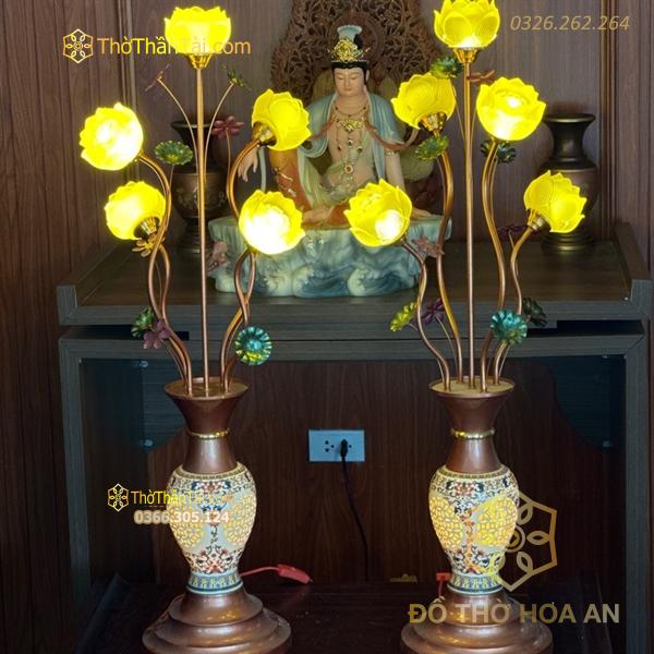 Đèn Thờ Hoa Sen 5 Bông Lưu Ly Thân Sứ Đuôi Cá