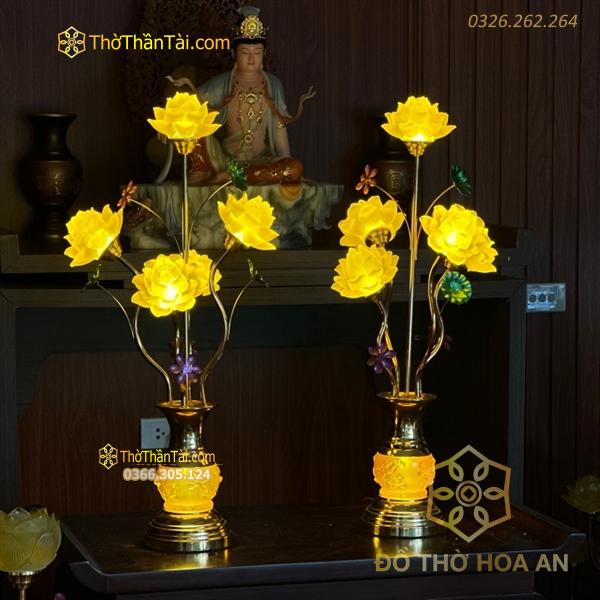 Đèn Thờ Hoa Sen 7 Bông Lưu Ly Thân Lưu Ly V7