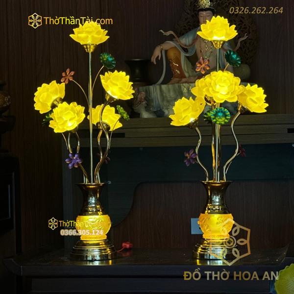 Đèn Thờ Hoa Sen 7 Bông Lưu Ly Thân Lưu Ly V7
