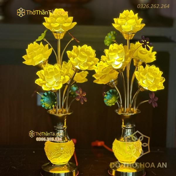 Đèn Thờ Hoa Sen 5 Bông Lưu Ly Thân Lưu Ly V5