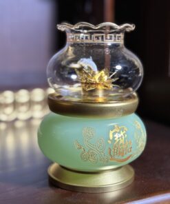 Đèn Dầu Lưu Ly Xanh Bọc Đồng