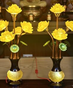 Đèn Thờ 5 Bông Lưu Ly Ngọc Nổi Thân Đen