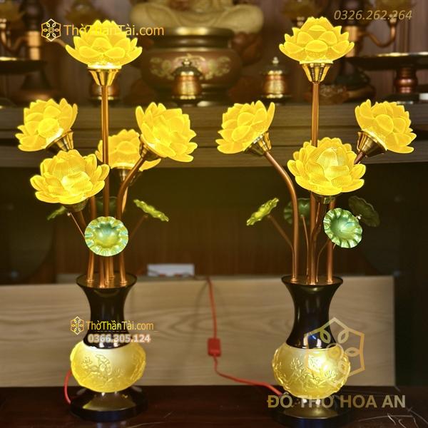 Đèn Thờ 5 Bông Lưu Ly Ngọc Nổi Thân Đen