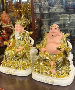 Tượng Thần Tài Thổ Địa Bột Đá Dát Vàng 24K