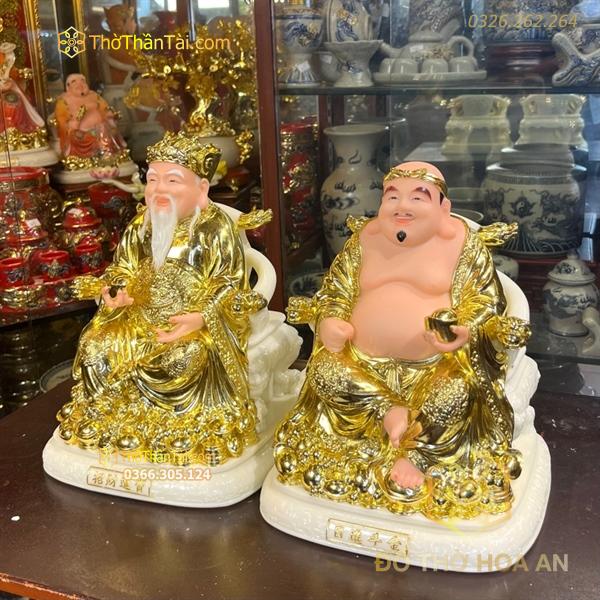 Tượng Thần Tài Thổ Địa Bột Đá Dát Vàng 24K