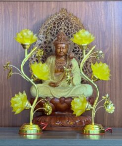 Đèn Thờ Hoa Sen 3 Bông Lưu Ly Thân Cong