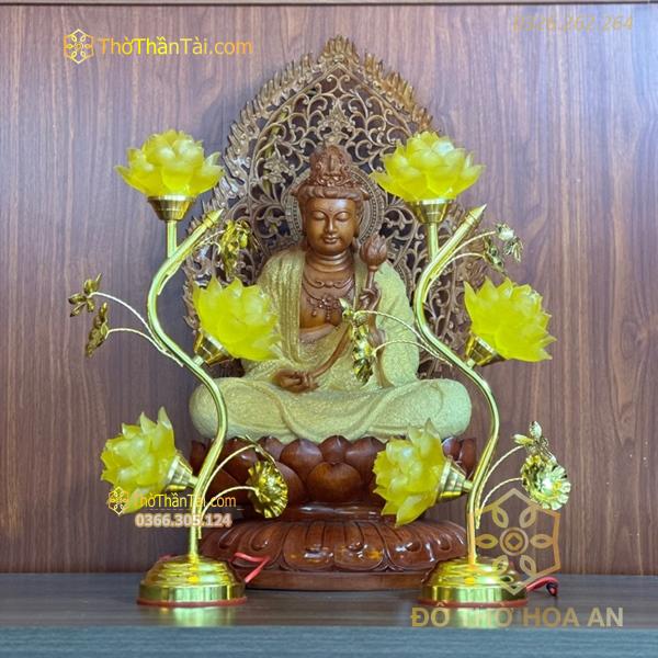 Đèn Thờ Hoa Sen 3 Bông Lưu Ly Thân Cong