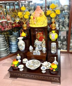 Bộ Ban Thờ Thần Tài Thổ Địa Gỗ Công Nghiệp Sứ Men Rạn Đắp Nổi