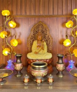 Đèn Thờ Hoa Sen 5 Bông Lưu Ly Thân Cong Pha Lê