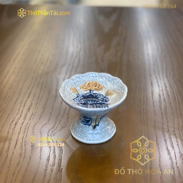 Chân Nến Hoa Sen Men Rạn Đắp Nổi