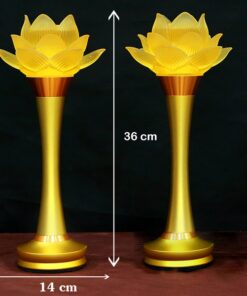 Đèn Thờ Hoa Sen 1 Bông Thân Đồng Chạy Pin