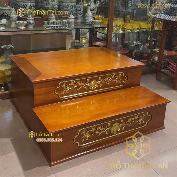 Kệ Kê Nhị Cấp/ 2 Cấp Ban Thờ Gỗ Xoan Màu Hương Dát Vàng