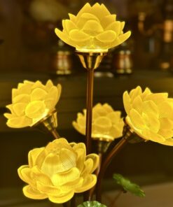 Đèn Thờ 5 Bông Lưu Ly Ngọc Nổi Thân Đen