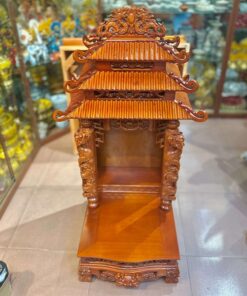 Ban Thờ Thần Tài 3 Mái Gỗ Xoan Màu Hương