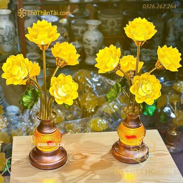 Đèn Thờ 5 Bông Lưu Ly Hoa Sen Gấm Vàng