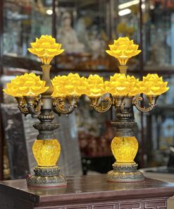 Đèn Thờ Hoa Sen 5 Bông Lưu Ly Tịch Chiếu