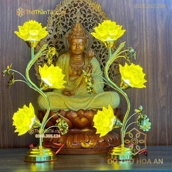 Đèn Thờ Hoa Sen 3 Bông Lưu Ly Thân Cong