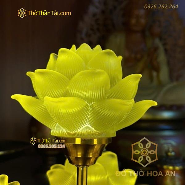 Đèn Thờ Hoa Sen 7 Bông Lưu Ly Gấm Vàng