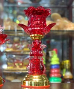 Đèn Thờ Hoa Sen 1 Bông Thân Thủy Tinh Đỏ