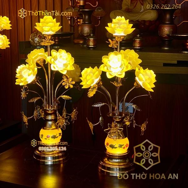 Đèn Thờ Hoa Sen 5 Bông Lưu Ly Thân Rủ