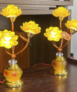 Đèn Thờ Lưu Ly 3 Bông 3 Chạc Bình Thủy Tinh
